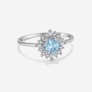 Luxurious Platinum 925 Sterling Silver Sparkling Blue Sun Ring (Size 6-8)