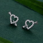Elegant 925 Sterling Silver Cupid’s Arrow Zirconia Hearts Stud Earrings