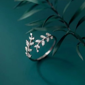 Delicate 18K 925 Sterling Silver Dazzling Branch Adjustable Ring (Size 6-7)