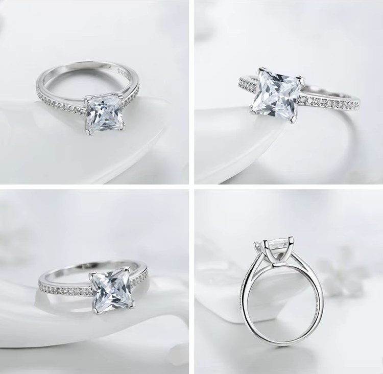 Luxurious 925 Sterling Silver 2CT Sparkling Zirconia Princess Cut Ring (Size 5-9) - Image 5