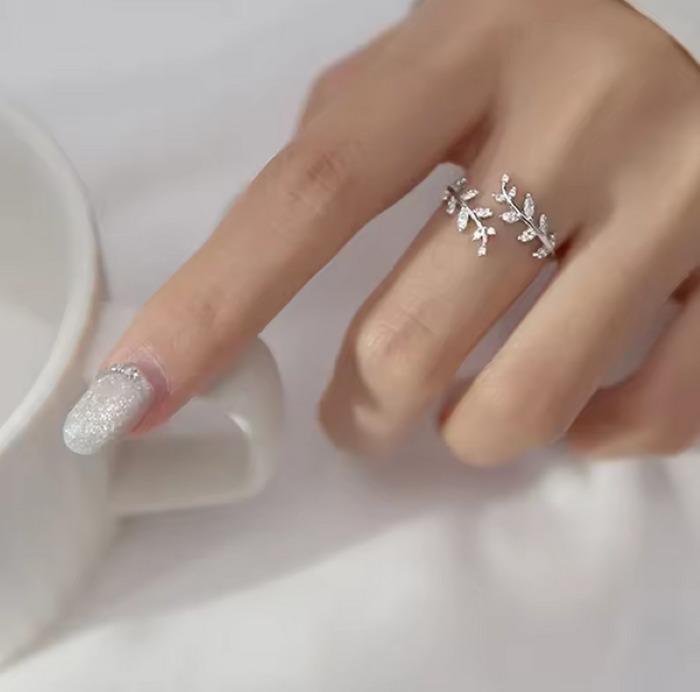 Delicate 18K 925 Sterling Silver Dazzling Branch Adjustable Ring (Size 6-7) - Image 2