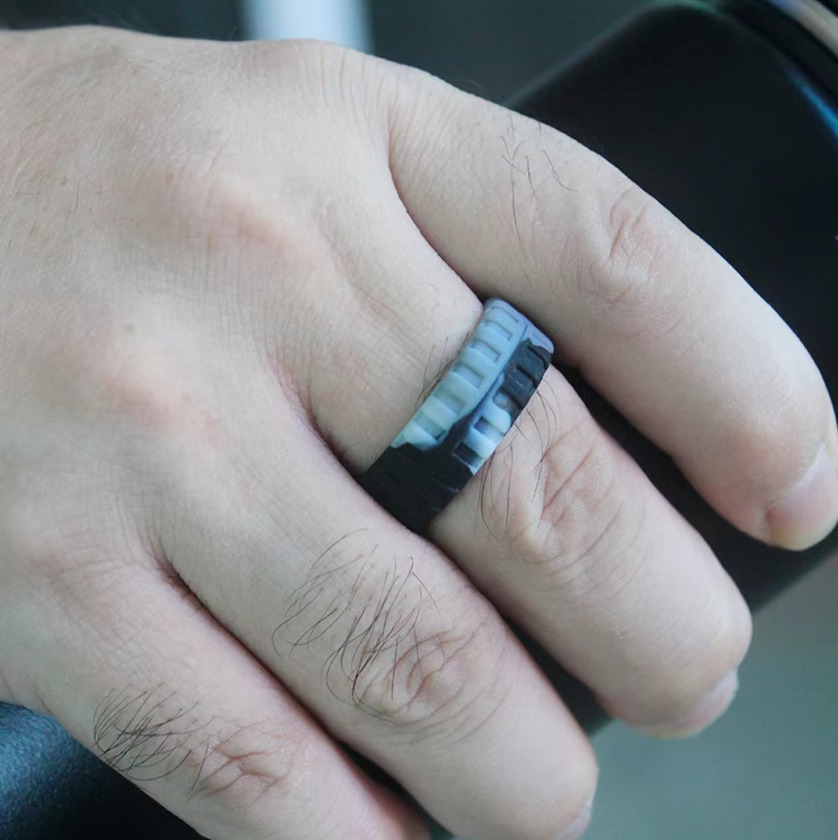 Mens 9MM Rugged Tire Design Sport Style Silicone Ring (Size 9-14) - Image 4