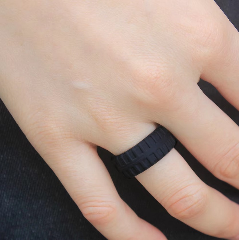 Mens 9MM Rugged Tire Design Sport Style Silicone Ring (Size 9-14) - Image 2