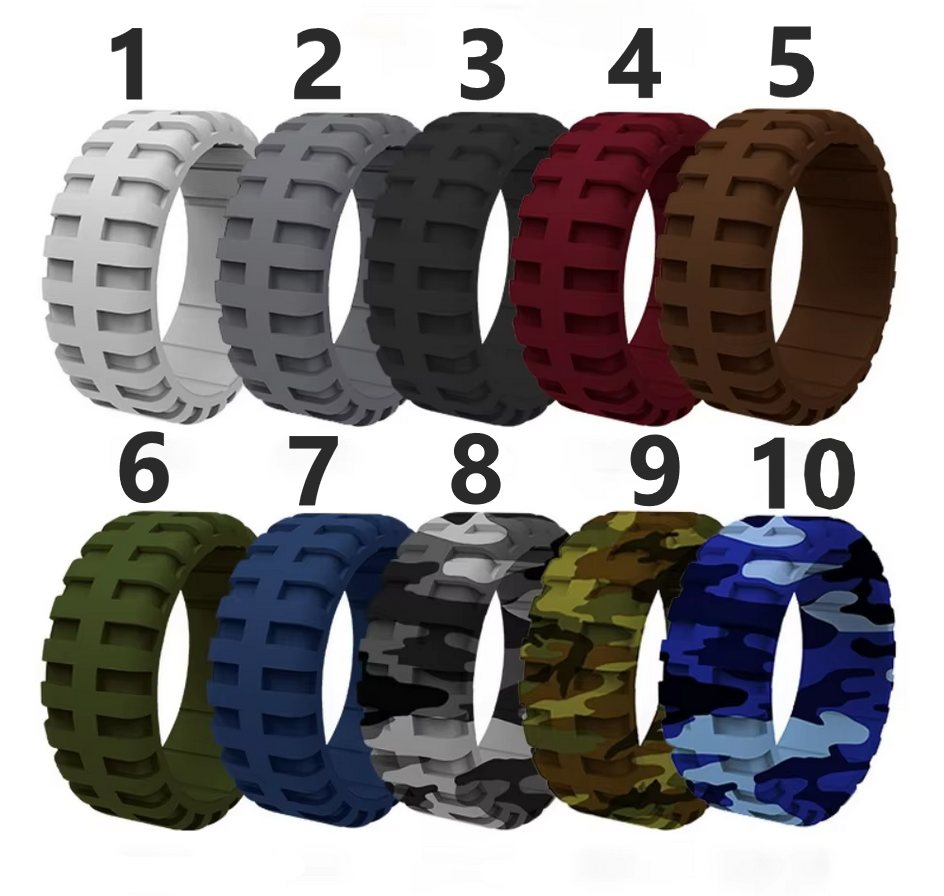 Mens 9MM Rugged Tire Design Sport Style Silicone Ring (Size 9-14) - Image 5