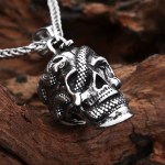 Men’s Vintage Stainless Steel Retro Serpent Skull Pendant Necklace