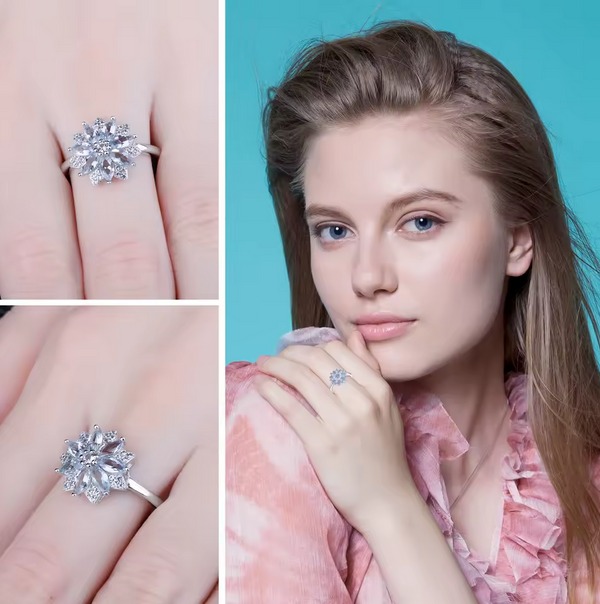 Exquisite 925 Sterling Silver Light Blue Spinel Flower Cocktail Ring (Size 6-8) - Image 3