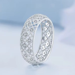 Platinum 925 Sterling Silver Exquisite Pave Design Hollow Ring (Size 6-8)