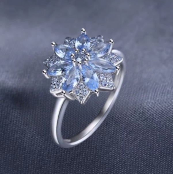 Exquisite 925 Sterling Silver Light Blue Spinel Flower Cocktail Ring (Size 6-8) - Image 4
