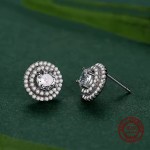 Elegant 925 Sterling Silver Double Layer Dazzling Zirconia Stud Earrings