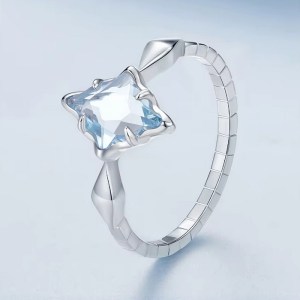 Exquisite 18K 925 Sterling Silver Blue Starburst Solitaire Ring (Size 6-8)