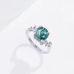 Genuine 925 Silver Natural Moss Agate Adjustable Olive Branch Ring (Size 7-8)