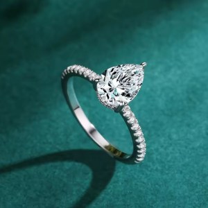 Genuine 925 Sterling Silver A5 Pear Cut Zirconia Waterdrop Ring (Size 5-11)