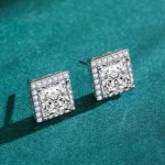 Classic 925 Sterling Silver Princess Cut Square Zirconia Stud Earrings
