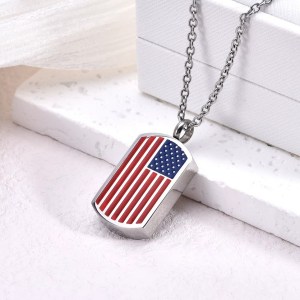 Quality Stainless Steel Cremation Keepsake USA Flag Tag Pendant Necklace