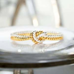 Genuine 925 Sterling Silver Two-toned Twisted Knot Creative Ring (Size 5-9)