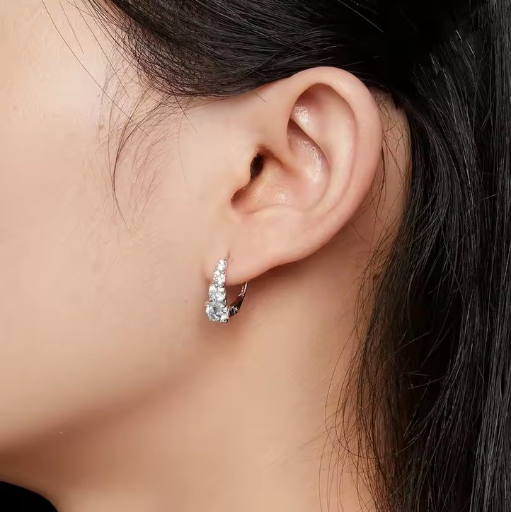 Platinum 925 Sterling Silver 1.9CT Moissanite Hoop Design Earrings - Image 4