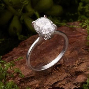 Exquisite 18K 925 Sterling Silver 3CT Moissanite Cushion Cut Design Ring (Size 4.75-9)