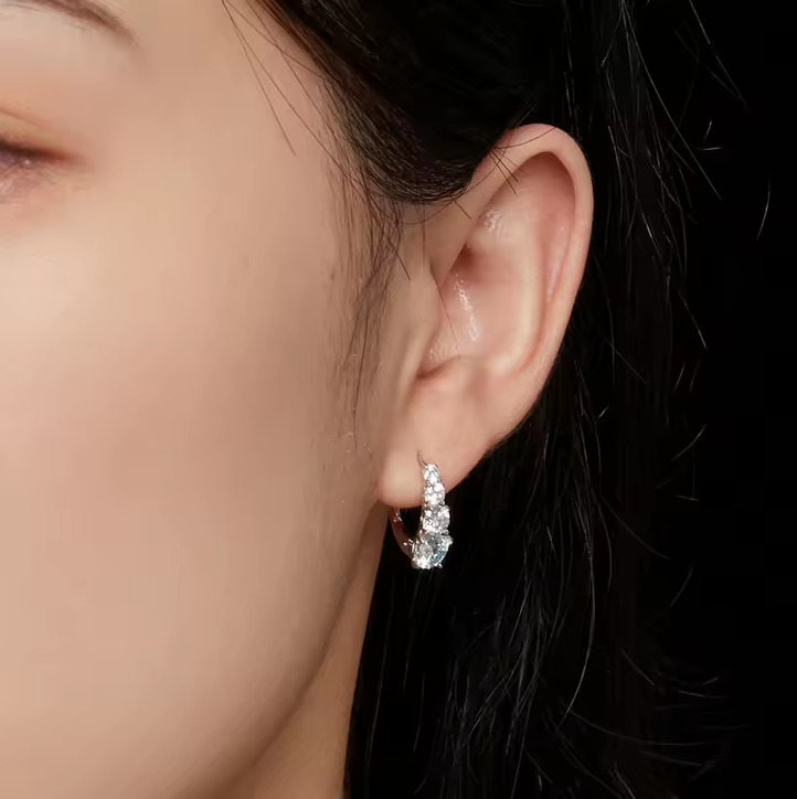 Platinum 925 Sterling Silver 1.9CT Moissanite Hoop Design Earrings - Image 2