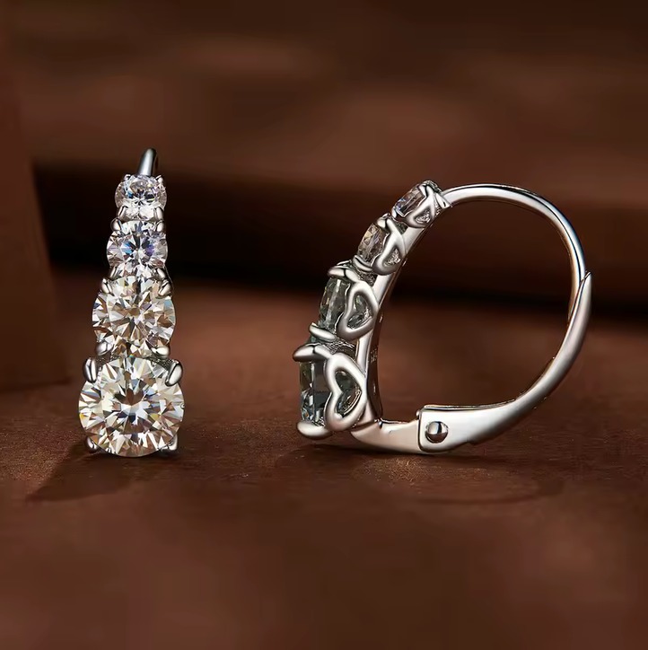 Platinum 925 Sterling Silver 1.9CT Moissanite Hoop Design Earrings