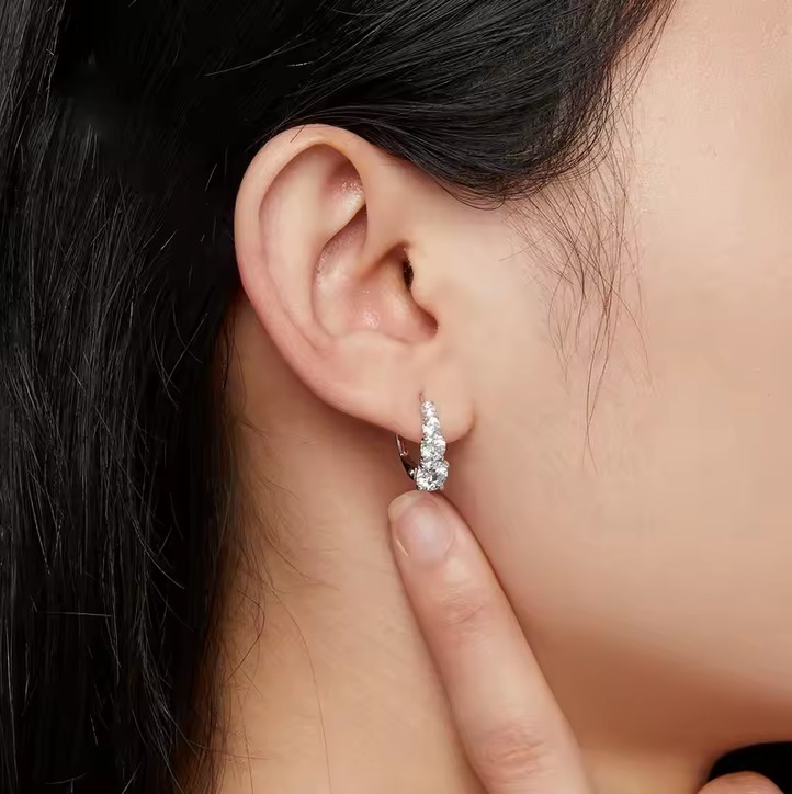 Platinum 925 Sterling Silver 1.9CT Moissanite Hoop Design Earrings - Image 5