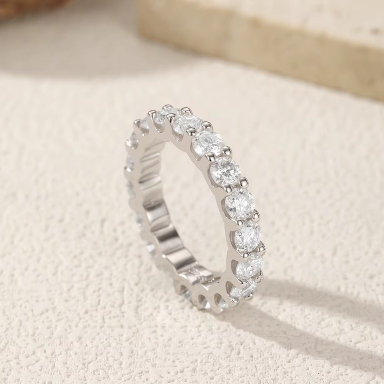 Luxury 925 Sterling Silver 3-4MM Round Cut Full Moissanite Eternity Band (Size 4-11)