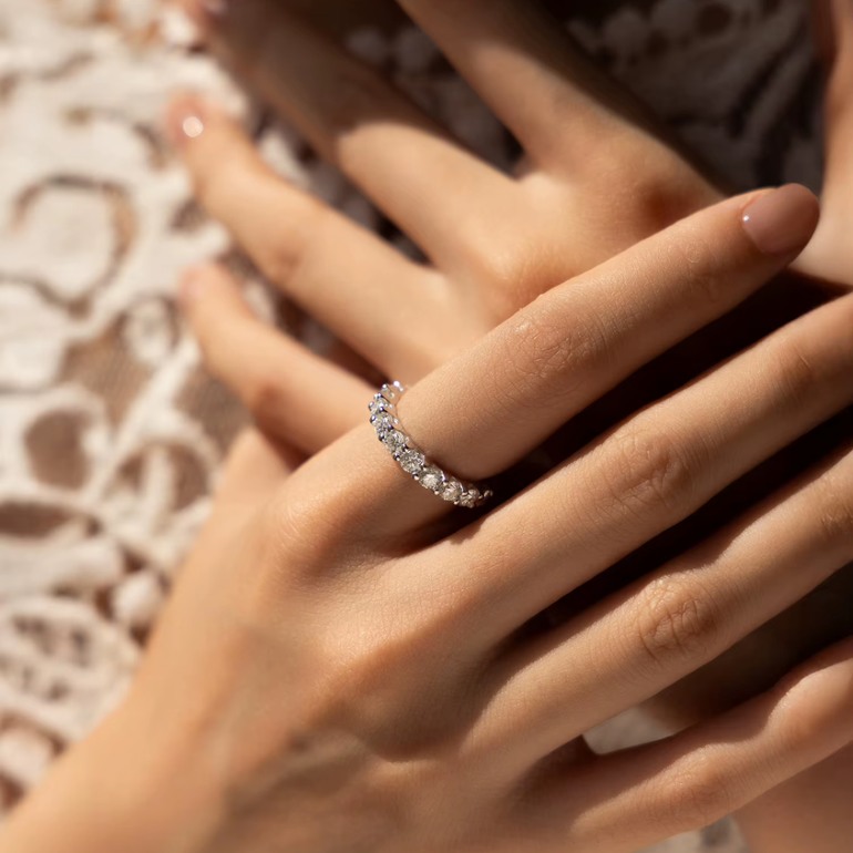 Luxury 925 Sterling Silver 3-4MM Round Cut Full Moissanite Eternity Band (Size 4-11) - Image 3