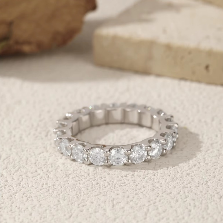 Luxury 925 Sterling Silver 3-4MM Round Cut Full Moissanite Eternity Band (Size 4-11) - Image 2