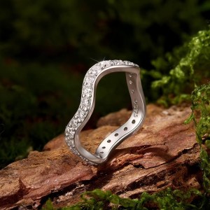 18K 925 Sterling Silver Full Moissanite Stackable Wave Ring (Size 6-8)