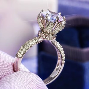 Exquisite 14K 925 Sterling Silver 5CT Moissanite Halo Crown Ring (Size 5-9)