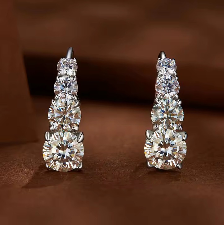 Platinum 925 Sterling Silver 1.9CT Moissanite Hoop Design Earrings - Image 3