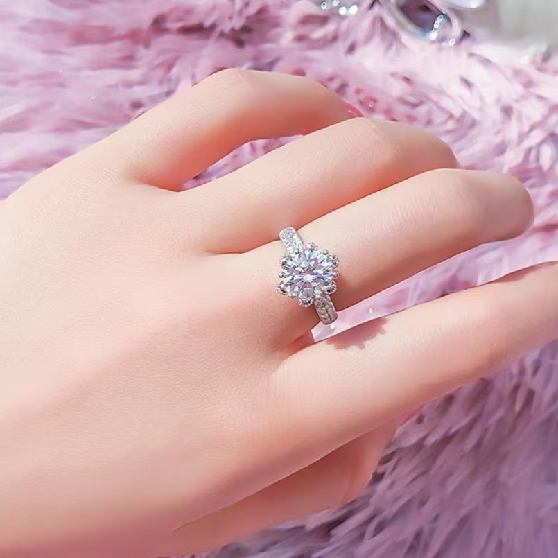 Exquisite 14K 925 Sterling Silver 5CT Moissanite Halo Crown Ring (Size 5-9) - Image 2
