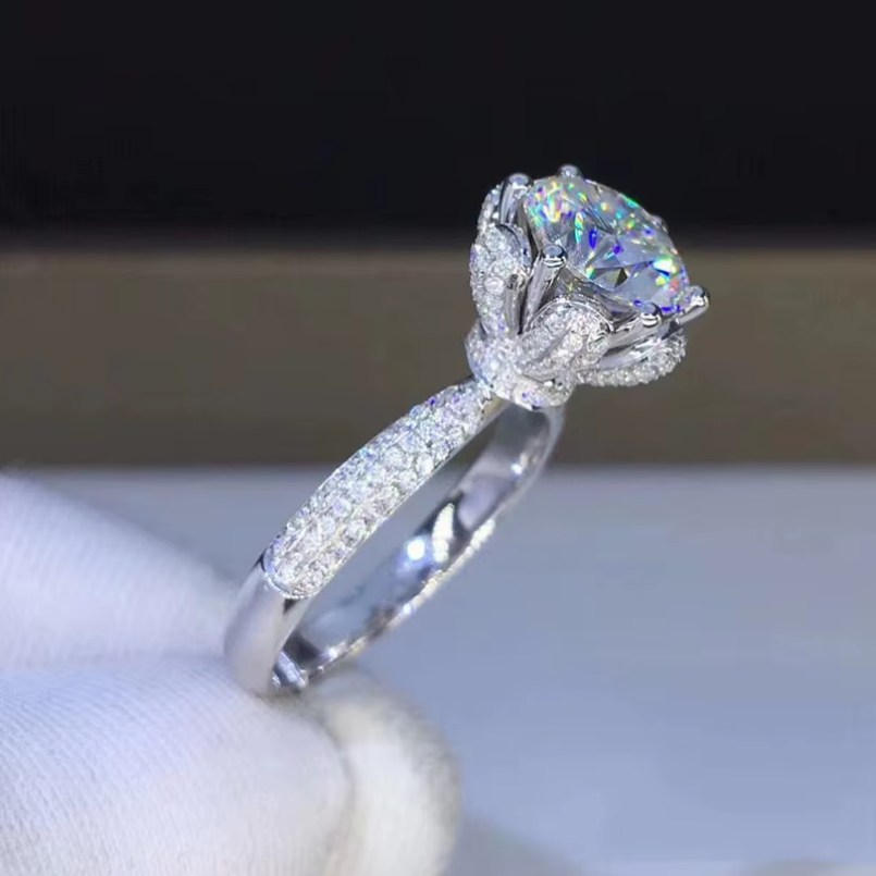 Exquisite 14K 925 Sterling Silver 5CT Moissanite Halo Crown Ring (Size 5-9) - Image 4
