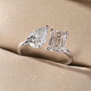 18K 925 Sterling Silver 3.5CT Full Moissanite Adjustable Ring (Size 7.25-7.5)