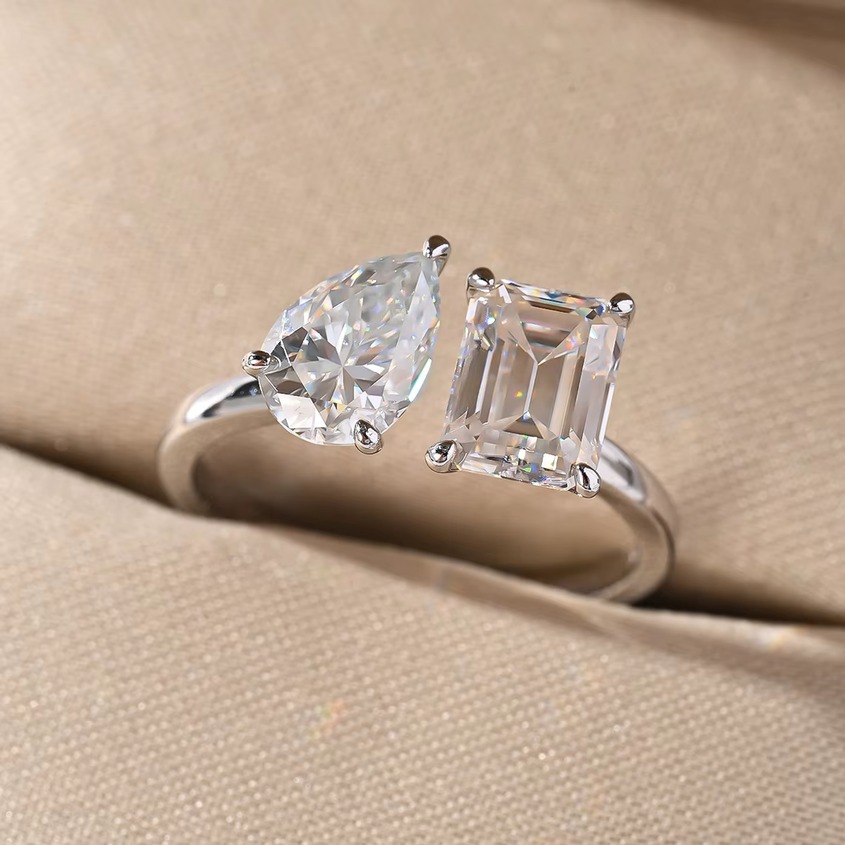 18K 925 Sterling Silver 3.5CT Full Moissanite Adjustable Ring (Size 7.25-7.5)