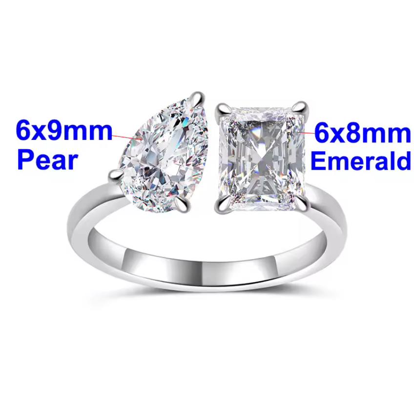 18K 925 Sterling Silver 3.5CT Full Moissanite Adjustable Ring (Size 7.25-7.5) - Image 3