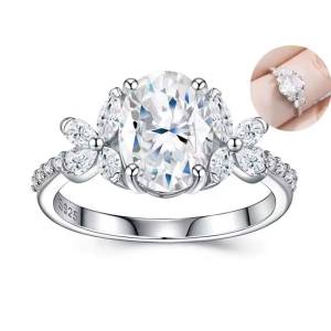 18K 925 Sterling Silver Full Moissanite 3CT Oval Cut Butterfly Style Ring (5-9)