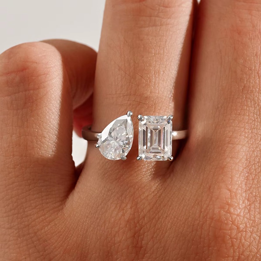 18K 925 Sterling Silver 3.5CT Full Moissanite Adjustable Ring (Size 7.25-7.5) - Image 2