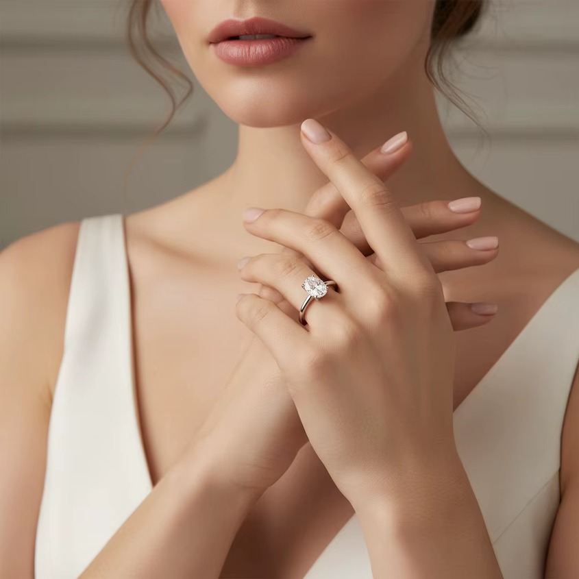 Elegant 18K 925 Sterling Silver 3CT Oval Cut Moissanite Solitaire Ring (5.25-9) - Image 3