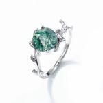 2*PC 925 Sterling Silver 2CT Natural Moss Agate Adjustable Branch Ring Set (6-7)