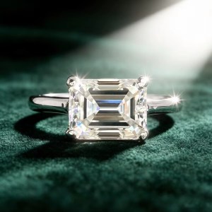 18K 925 Sterling Sliver 3CT Exquisite Emerald Cut Moissanite Ring (Size 5-8.75)