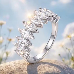 Elegant 18K 925 Sterling Silver 3CT Marquise Cut Full Moissanite Ring (Size 6-8)