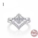 Elegant 18K 925 Sterling Silver Full Moissanite V-Shape Clover Ring Set (5.75-8)